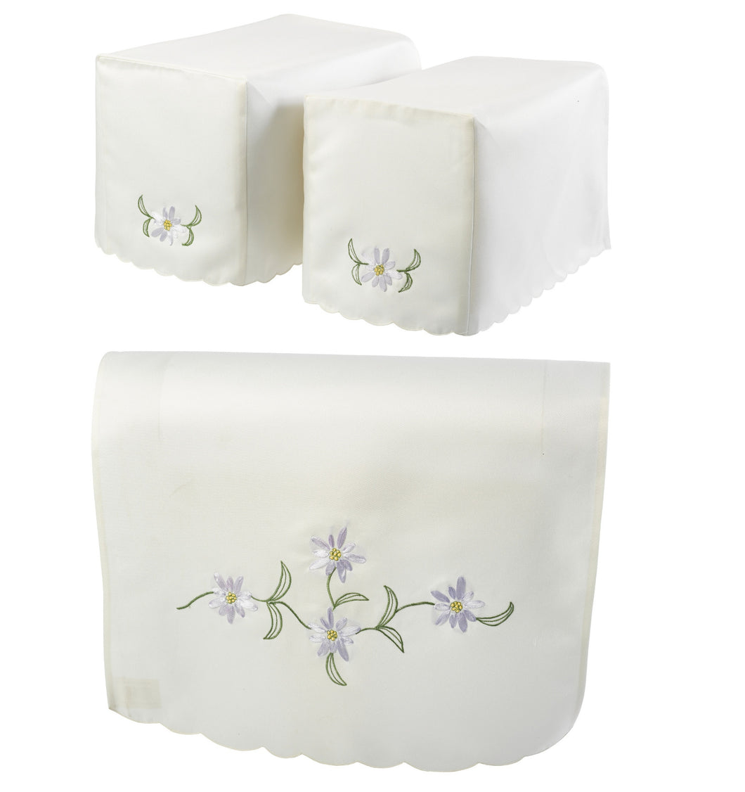 Floral Arm Caps & Chair Back Set with Scalloped Trim (Lilac)