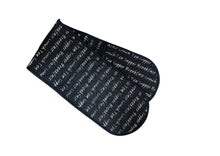 Load image into Gallery viewer, Mealtime Script Quilted Cotton Gauntlet, Pair of Gauntlets or Double Oven Glove