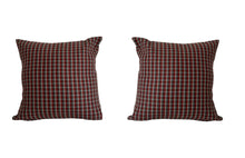 Load image into Gallery viewer, Coral &amp; Grey Check Cushion Cover Pair 43cm x 43cm