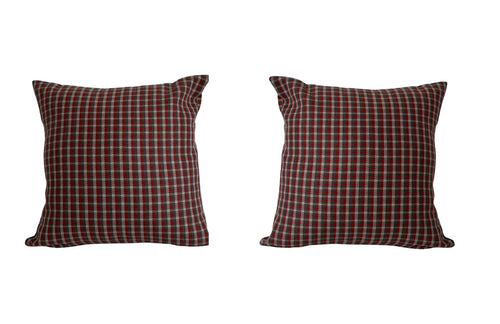 Coral & Grey Check Cushion Cover Pair 43cm x 43cm