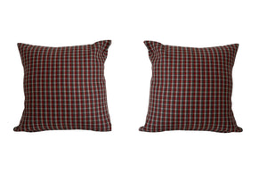 Coral & Grey Check Cushion Cover Pair 43cm x 43cm