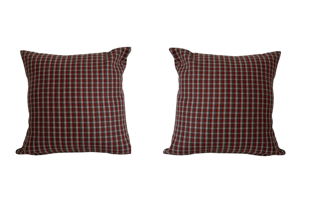 Coral & Grey Check Cushion Cover Pair 43cm x 43cm