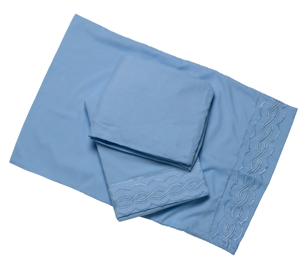 Embroidered Sheet Set - Fitted, Flat & Pillow Case (3 Colours)