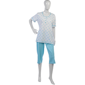 Ladies 100% Cotton Flower & Polka Dot Pyjamas S - XL (Aqua or Red)
