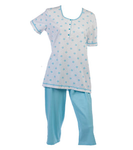 Ladies 100% Cotton Flower & Polka Dot Pyjamas S - XL (Aqua or Red)