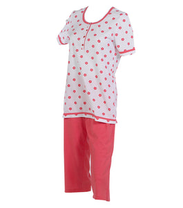 Ladies 100% Cotton Flower & Polka Dot Pyjamas S - XL (Aqua or Red)