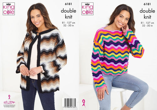 King Cole Double Knitting Pattern Women’s Wave Pattern Jumper & Cardigan 6181