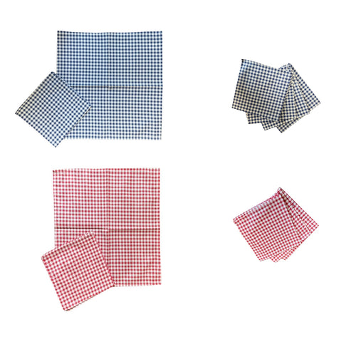 Pack of 10 Gingham Check 100% Cotton Napkins 36cm x 36cm (Red or Blue)