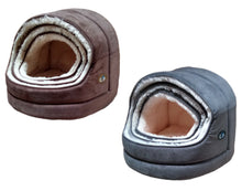 Load image into Gallery viewer, Gor Pets Suede &amp; Faux Fur Nordic Hooded Cat Bed (Brown or Grey)