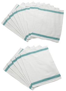 Herringbone Cotton Tea Towels with Green Stripe Detail (Various Quantities)