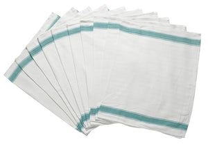 Herringbone Cotton Tea Towels with Green Stripe Detail (Various Quantities)