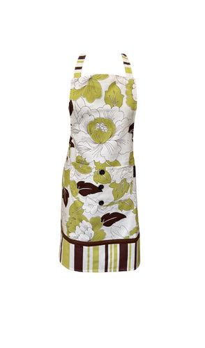 Green Brown & White Pinny Cotton Apron with Pocket 64cm x 79cm