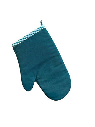 Green & White Gingham Quilted Cotton Oven Glove Gauntlet