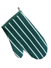 Load image into Gallery viewer, Green &amp; White Stripe Quilted Cotton Oven Glove Gauntlet