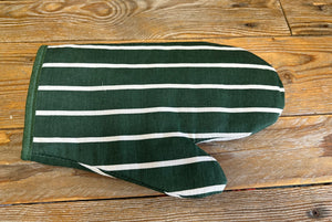 Green & White Stripe Quilted Cotton Oven Glove Gauntlet