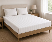 Load image into Gallery viewer, Luxury White Stripe Fitted Bottom Sheet 200 Thread Count Bed Linen (Various Sizes)