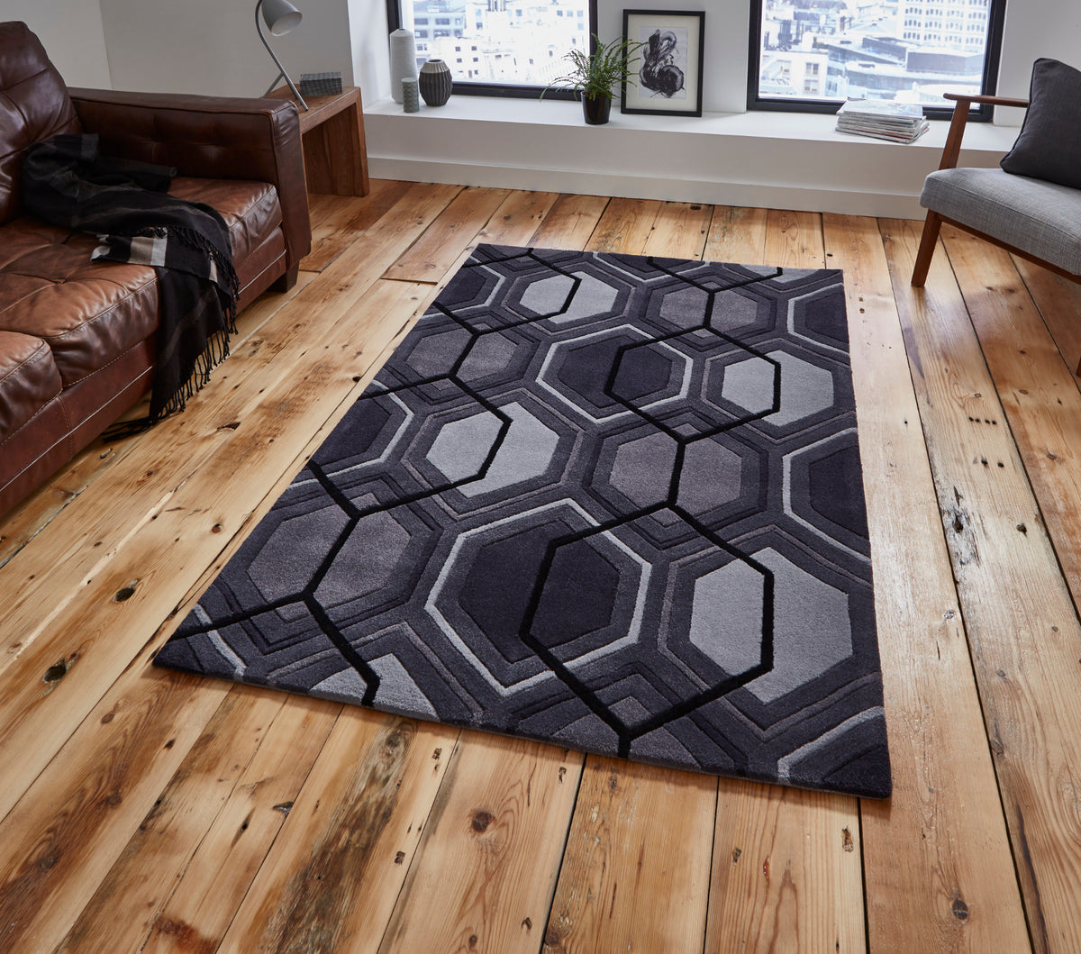 Hong Kong Hand Tufted Geometric Hexagon Rug (Various Sizes & Colours ...