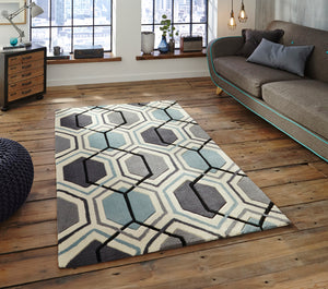 Hong Kong Hand Tufted Geometric Hexagon Rug (Various Sizes & Colours)