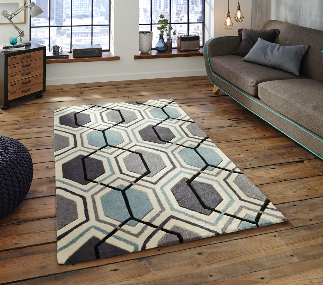 Hong Kong Hand Tufted Geometric Hexagon Rug (Various Sizes & Colours)