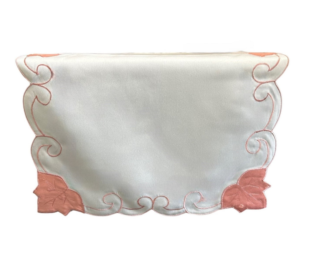 Single Chair Back with Embroidered Pink Leaf Design