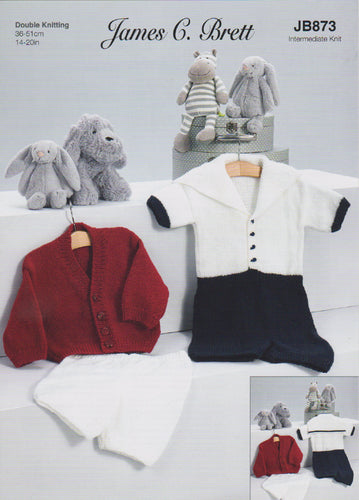 James Brett Double Knitting Pattern Babies Romper, Cardigan & Shorts JB873