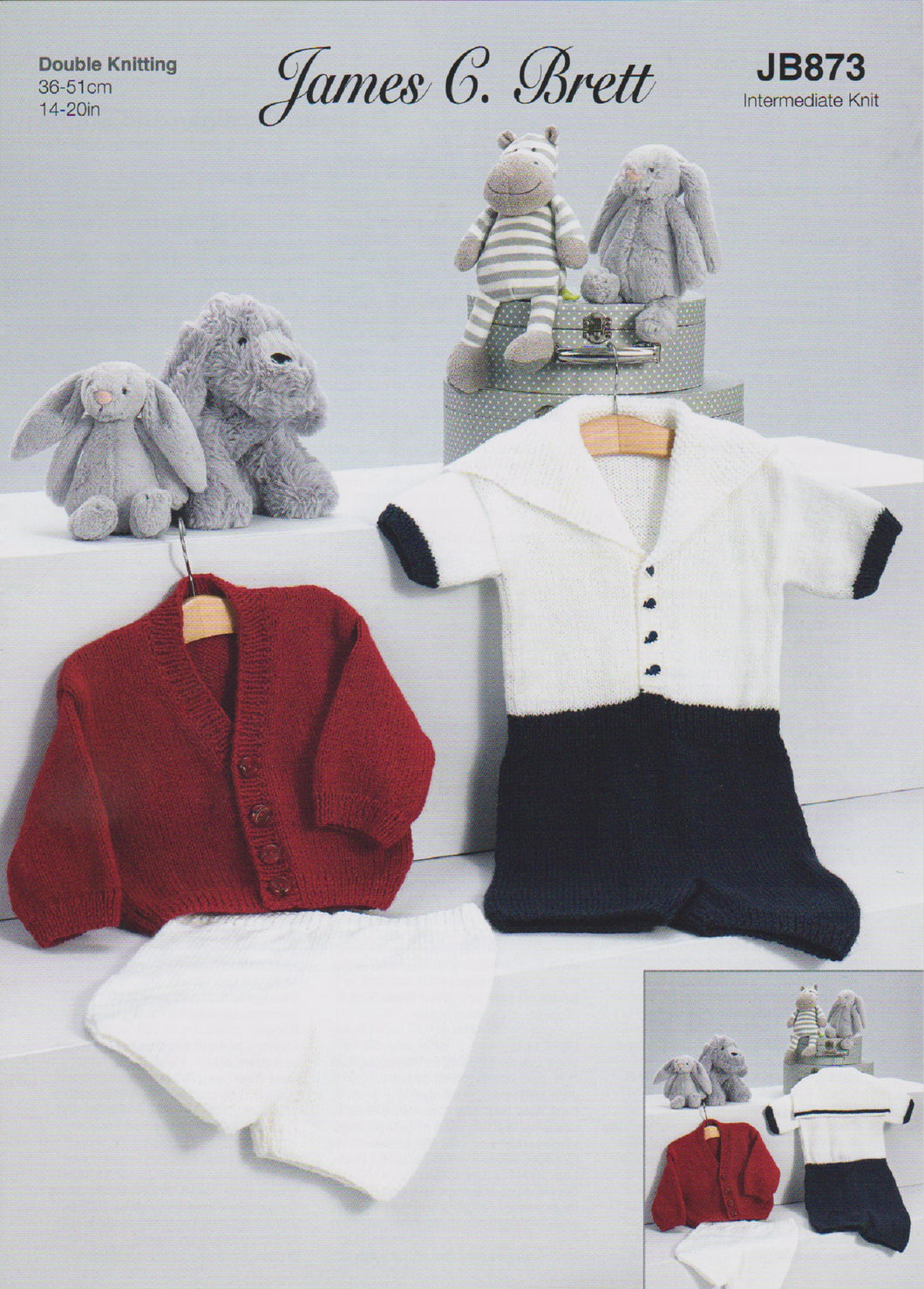 James Brett Double Knitting Pattern Babies Romper, Cardigan & Shorts JB873