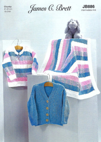 James Brett Intermediate Knitting Pattern Child’s Sweater Cardigan & Blanket (JB886)