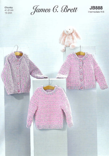 James Brett Intermediate Knitting Pattern Baby Sweater & Cardigans JB888