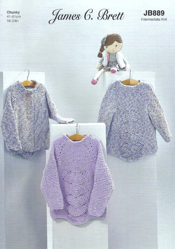 James Brett Intermediate Knitting Pattern Baby Sweater & Cardigan JB889
