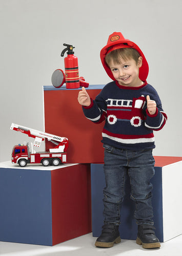 James Brett Double Knit Knitting Pattern Kids Fire Truck Sweater JB896