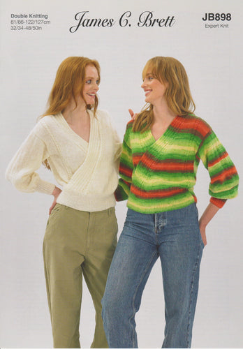 James Brett Double Knitting Pattern Ladies Expert Knit Wrap Over Sweater JB898