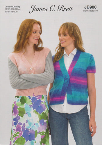 James Brett Double Knitting Pattern Ladies Short or Long Sleeve Cardigan JB900