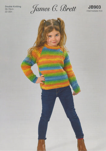 James Brett Double Knit Knitting Pattern Girls Sweater (JB903)