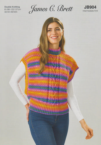 James Brett Double Knit Woman’s Stripe Effect Slipover Knitting Pattern JB904