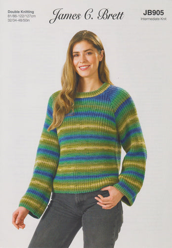 James Brett Double Knit Womans Stripe Effect Sweater Knitting Pattern JB905