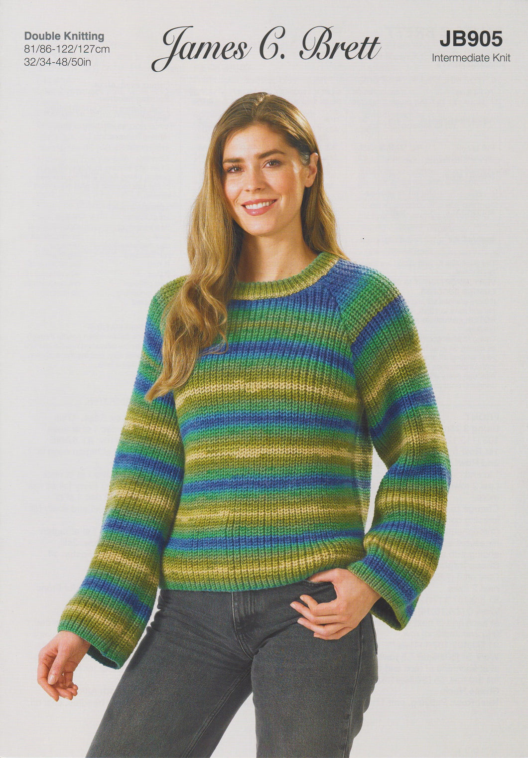 James Brett Double Knit Womans Stripe Effect Sweater Knitting Pattern JB905