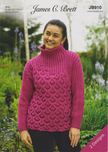 James Brett Aran Knitting Pattern Women’s Detailed Sweater (JB910)