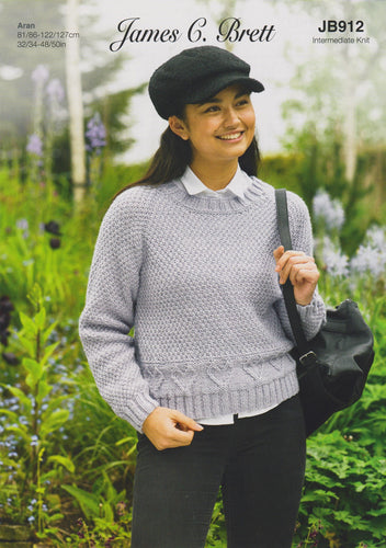 James Brett Aran Knitting Pattern Women’s Heart Detailed Sweater (JB912)