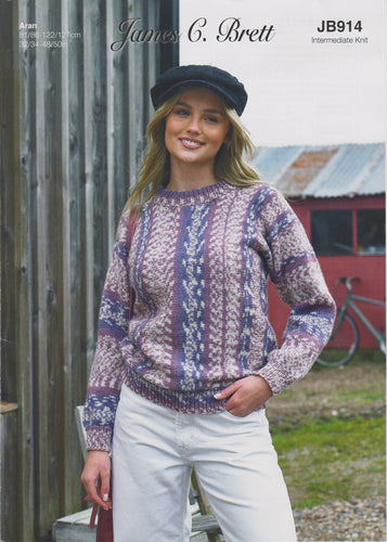 James Brett Aran Knitting Pattern Womens Fairisle Design Sweater (JB914)