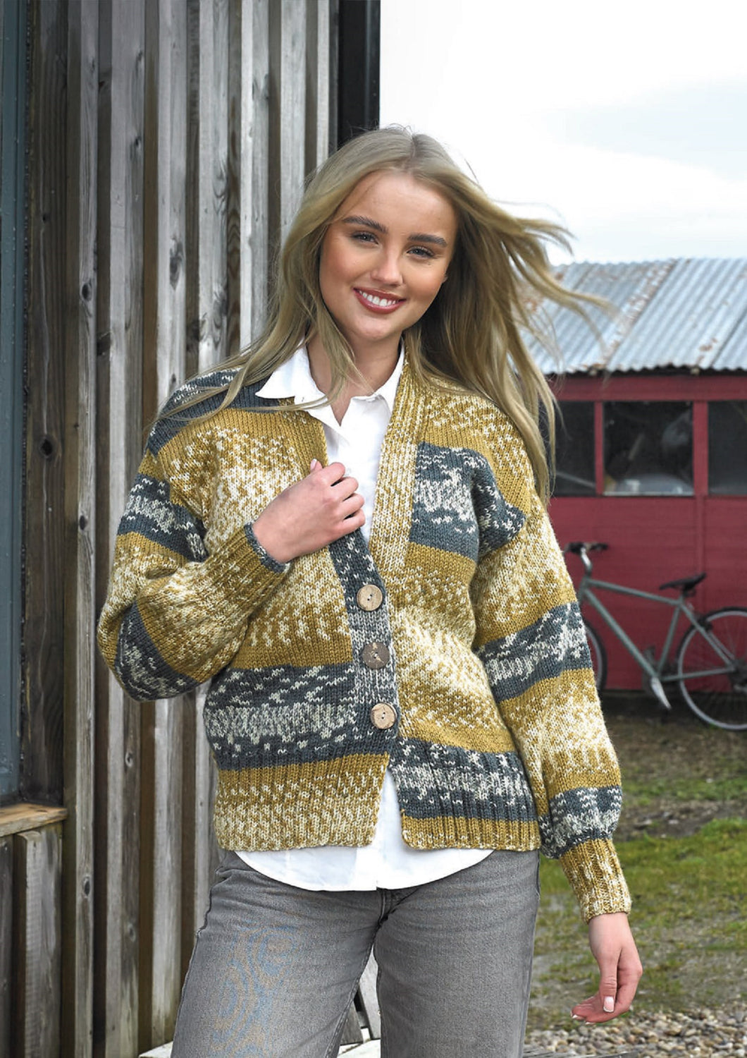 James Brett Aran Knitting Pattern Womens Fairisle Button Up Cardigans (JB915)