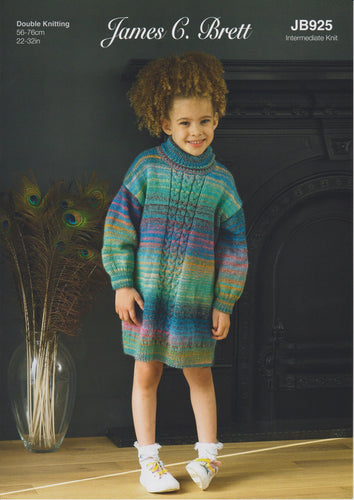 James Brett Double Knit Knitting Pattern Girls Sweater & Dress (JB925)