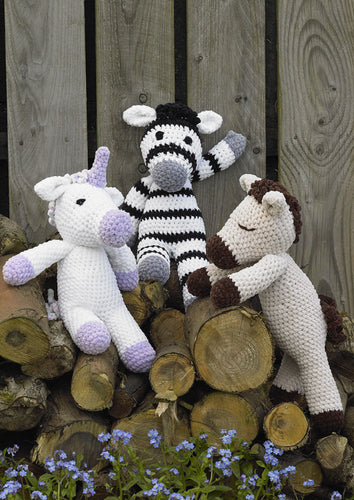 James Brett Chunky Crochet Pattern – Horatio Horse, Ursula Unicorn & Zachary Zebra JB933