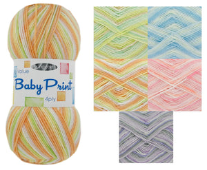 King Cole Big Value Baby Print 4 Ply Knitting Yarn 100g Ball (Various Shades)