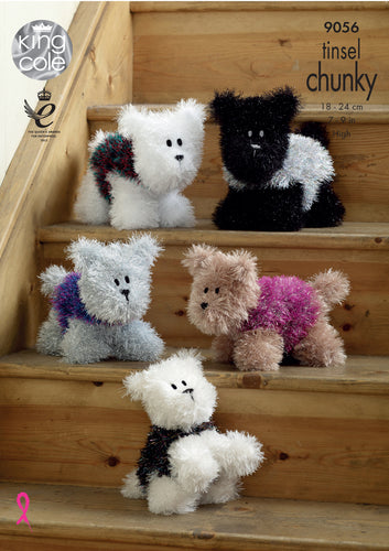 King Cole Tinsel Knitting Pattern - Small or Large Westie Style Dogs (9056)