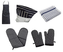 Load image into Gallery viewer, 4 Piece 100% Cotton Kitchen / BBQ Linen Set - Navy Blue (Various Options)