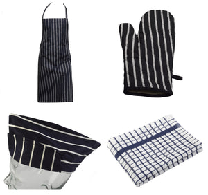 4 Piece 100% Cotton Kitchen / BBQ Linen Set - Navy Blue (Various Options)