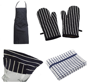 4 Piece 100% Cotton Kitchen / BBQ Linen Set - Navy Blue (Various Options)