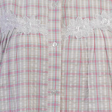Load image into Gallery viewer, Ladies Button Through Seersucker Nightie with Floral Lace Detail (Blue or Pink)