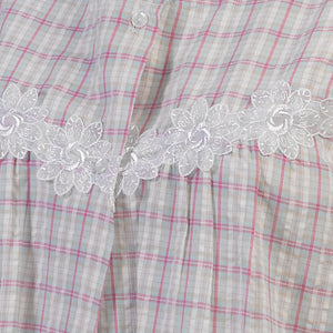 Ladies Seersucker Floral Lace Detail Pyjamas S - XL (Blue or Pink)