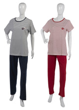 Load image into Gallery viewer, Ladies Striped Cupcake Detail Pyjamas S - XL (Navy Blue or Red)
